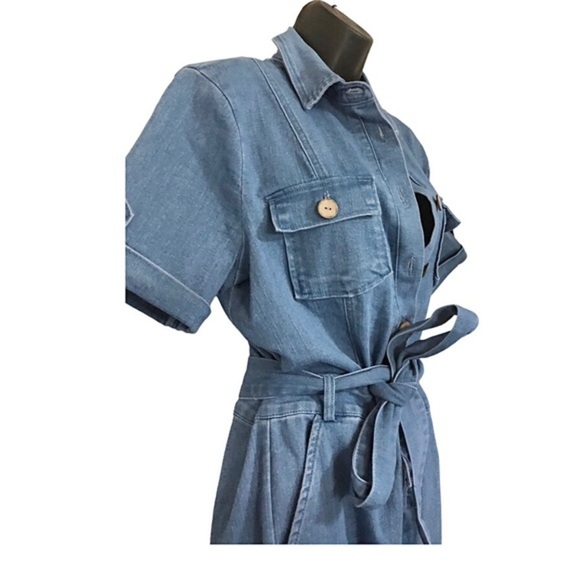 Haute Monde blue denim stretch belted button front safari style jumpsuit size XL - Picture 4 of 10